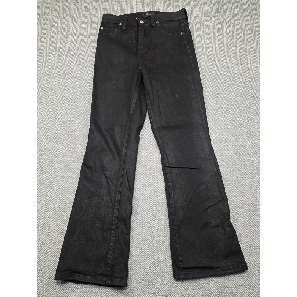 7 For All Mankind Black Coated High Rise Flare Jeans Size‎ 26 Waxed Denim